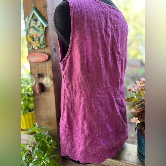 Eddie Bauer Linen Plum Purple 100% Linen Sleeveless Square Neck Eyelet Hem Top L - Picture 5 of 7